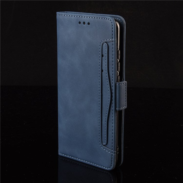 For vivo Y55 5G/Y75 5G/T1 5G PU Leather Card Holder Stand Shockproof TPU Interior Case Wallet Design Magnetic Protect Flip Cover - Blue