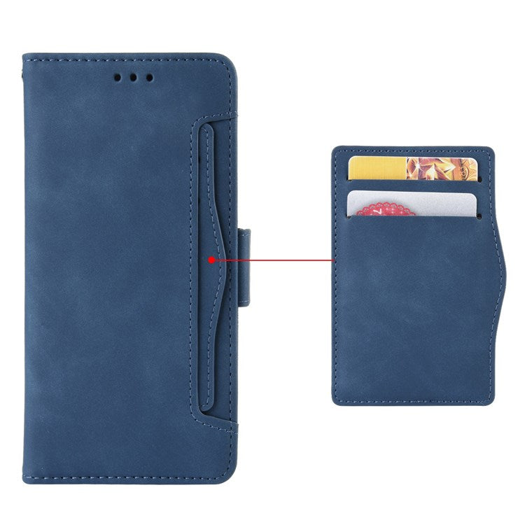 For vivo Y55 5G/Y75 5G/T1 5G PU Leather Card Holder Stand Shockproof TPU Interior Case Wallet Design Magnetic Protect Flip Cover - Blue