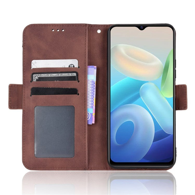 For vivo Y55 5G/Y75 5G/T1 5G PU Leather Card Holder Stand Shockproof TPU Interior Case Wallet Design Magnetic Protect Flip Cover - Brown