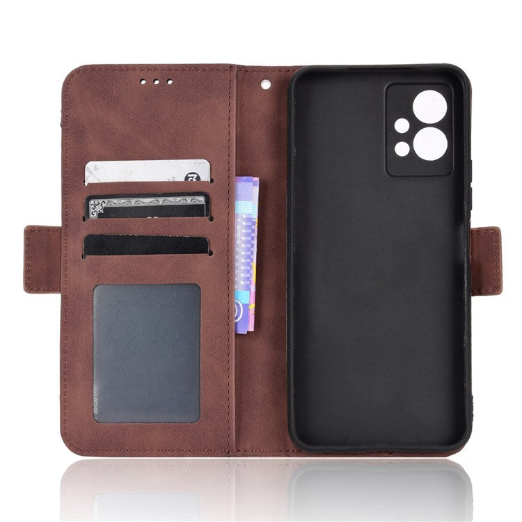 For vivo Y55 5G/Y75 5G/T1 5G PU Leather Card Holder Stand Shockproof TPU Interior Case Wallet Design Magnetic Protect Flip Cover - Brown