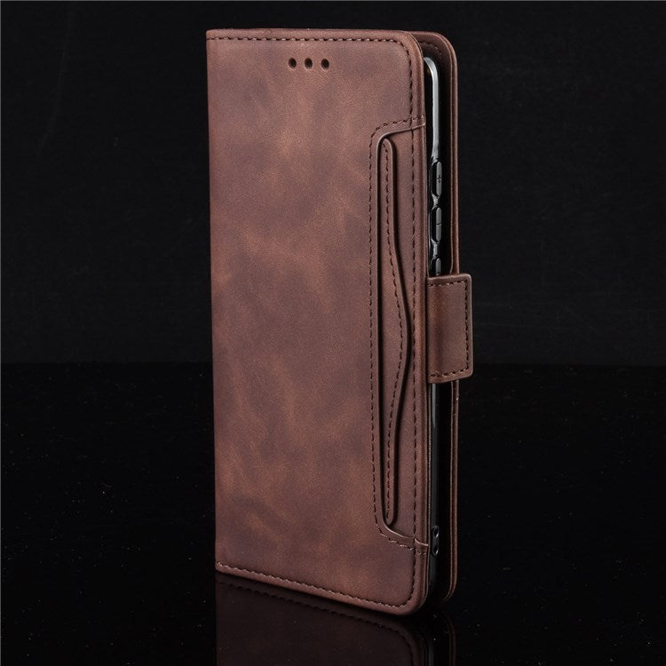 For vivo Y55 5G/Y75 5G/T1 5G PU Leather Card Holder Stand Shockproof TPU Interior Case Wallet Design Magnetic Protect Flip Cover - Brown