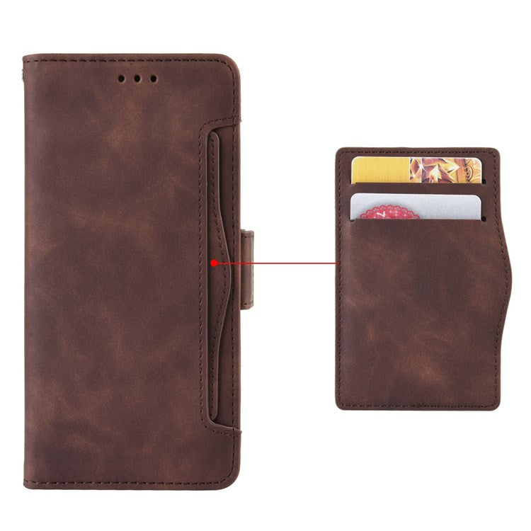 For vivo Y55 5G/Y75 5G/T1 5G PU Leather Card Holder Stand Shockproof TPU Interior Case Wallet Design Magnetic Protect Flip Cover - Brown