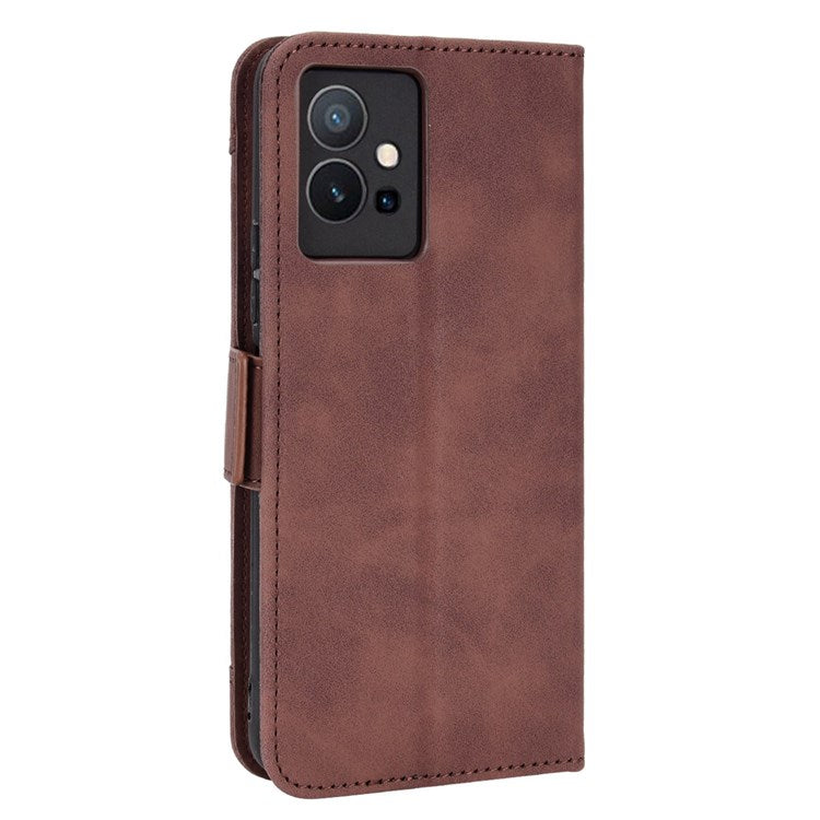 For vivo Y55 5G/Y75 5G/T1 5G PU Leather Card Holder Stand Shockproof TPU Interior Case Wallet Design Magnetic Protect Flip Cover - Brown