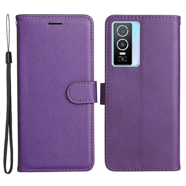 KT Leather Series-2 for vivo Y76 5G Mobile Phone Shell Magnetic PU Leather Case Wallet Stand Protective Flip Phone Cover with Strap - Purple