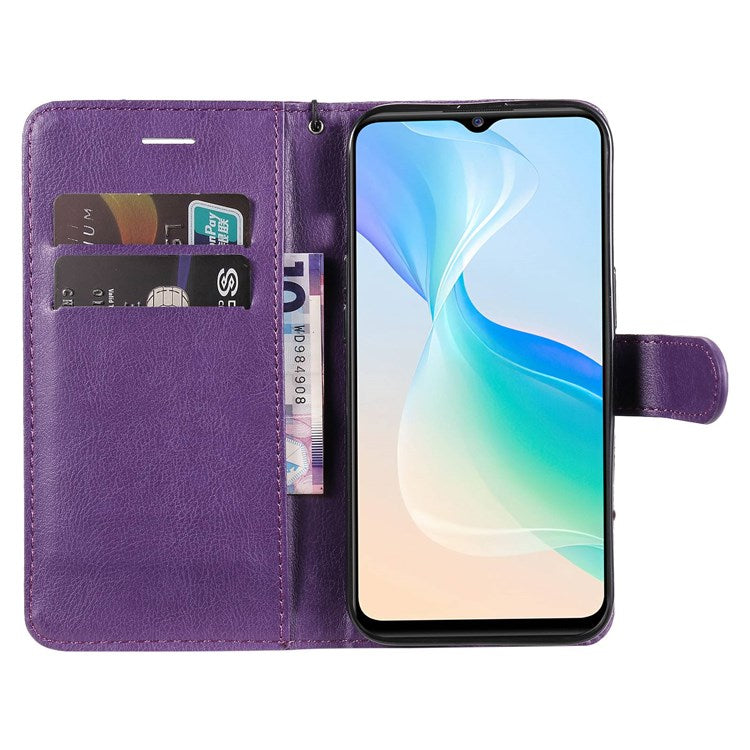 KT Leather Series-2 for vivo Y76 5G Mobile Phone Shell Magnetic PU Leather Case Wallet Stand Protective Flip Phone Cover with Strap - Purple