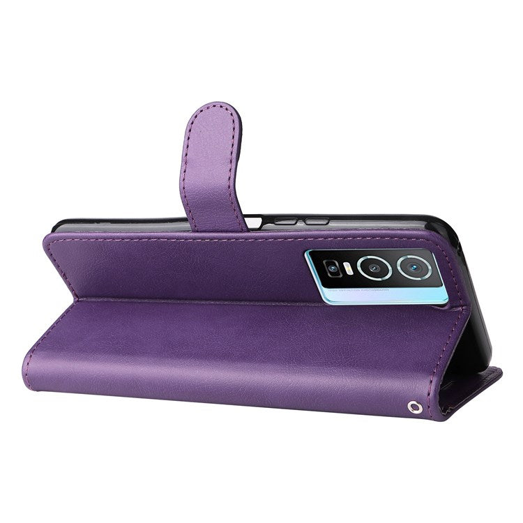 KT Leather Series-2 for vivo Y76 5G Mobile Phone Shell Magnetic PU Leather Case Wallet Stand Protective Flip Phone Cover with Strap - Purple