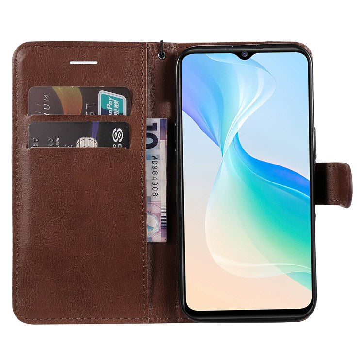 KT Leather Series-2 for vivo Y76 5G Mobile Phone Shell Magnetic PU Leather Case Wallet Stand Protective Flip Phone Cover with Strap - Brown