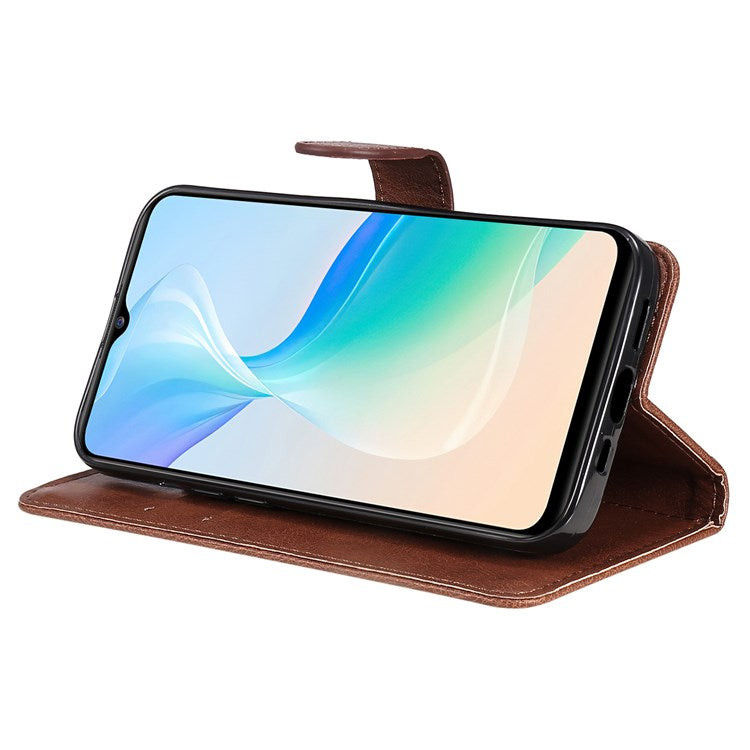 KT Leather Series-2 for vivo Y76 5G Mobile Phone Shell Magnetic PU Leather Case Wallet Stand Protective Flip Phone Cover with Strap - Brown