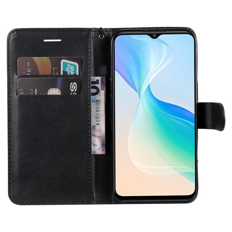 KT Leather Series-2 for vivo Y76 5G Mobile Phone Shell Magnetic PU Leather Case Wallet Stand Protective Flip Phone Cover with Strap - Black