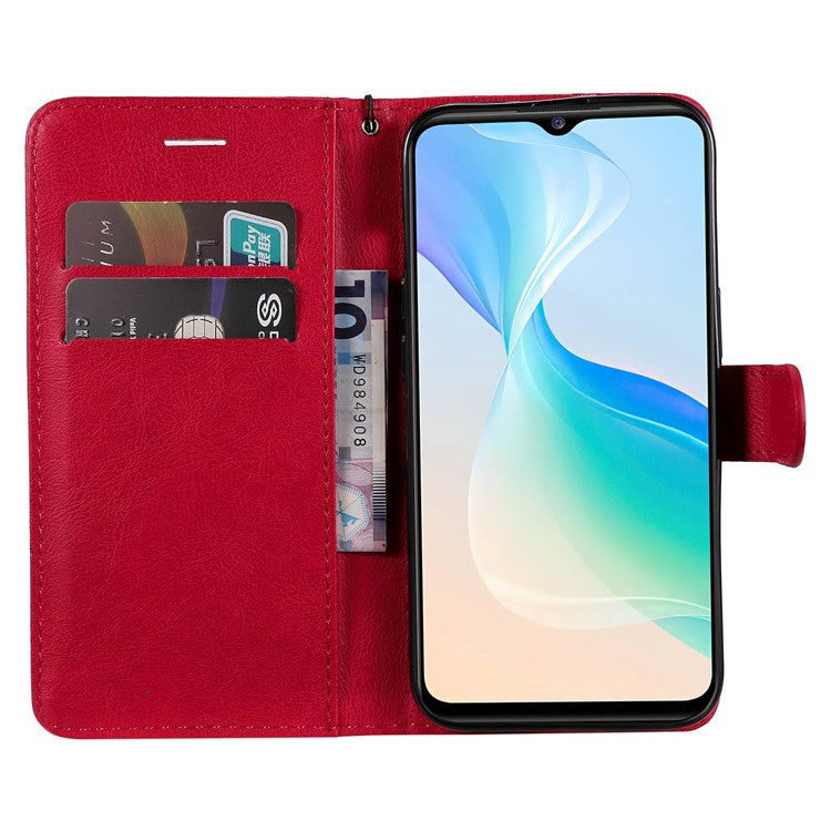 KT Leather Series-2 for vivo Y76 5G Mobile Phone Shell Magnetic PU Leather Case Wallet Stand Protective Flip Phone Cover with Strap - Red