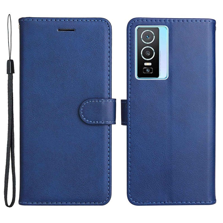 KT Leather Series-2 for vivo Y76 5G Mobile Phone Shell Magnetic PU Leather Case Wallet Stand Protective Flip Phone Cover with Strap - Blue