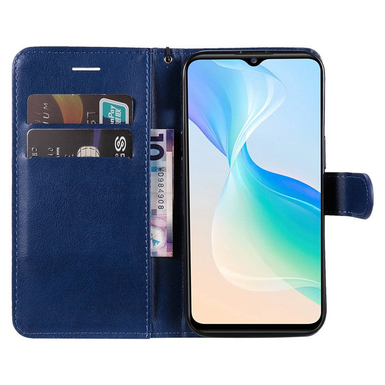 KT Leather Series-2 for vivo Y76 5G Mobile Phone Shell Magnetic PU Leather Case Wallet Stand Protective Flip Phone Cover with Strap - Blue