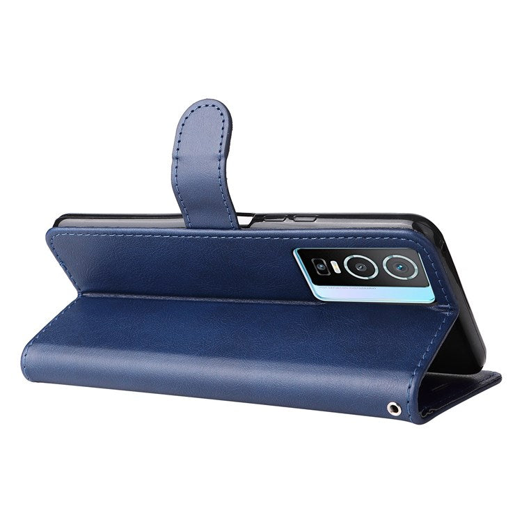 KT Leather Series-2 for vivo Y76 5G Mobile Phone Shell Magnetic PU Leather Case Wallet Stand Protective Flip Phone Cover with Strap - Blue