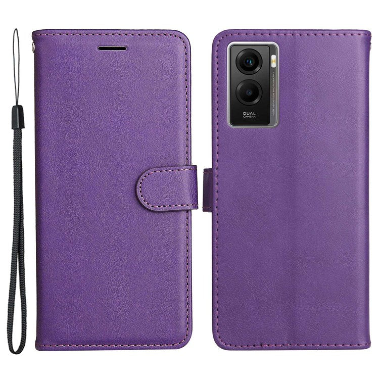 KT Leather Series-2 Wallet Purse Case for vivo Y55s 5G, PU Leather Folio Stand Magnetic Shockproof Protective Cover with Wrist Strap - Purple