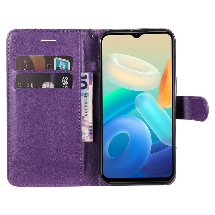 KT Leather Series-2 Wallet Purse Case for vivo Y55s 5G, PU Leather Folio Stand Magnetic Shockproof Protective Cover with Wrist Strap - Purple