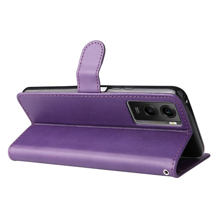 KT Leather Series-2 Wallet Purse Case for vivo Y55s 5G, PU Leather Folio Stand Magnetic Shockproof Protective Cover with Wrist Strap - Purple