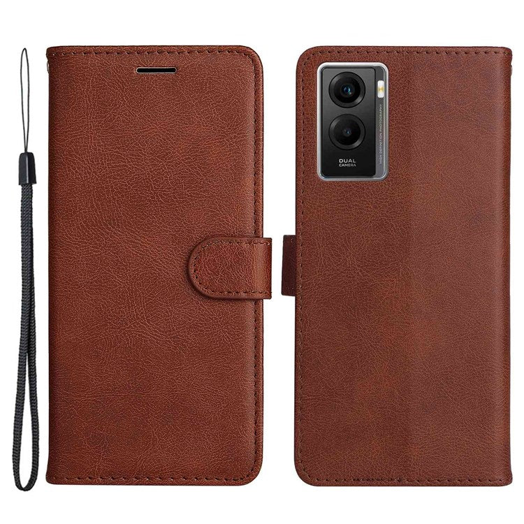 KT Leather Series-2 Wallet Purse Case for vivo Y55s 5G, PU Leather Folio Stand Magnetic Shockproof Protective Cover with Wrist Strap - Brown