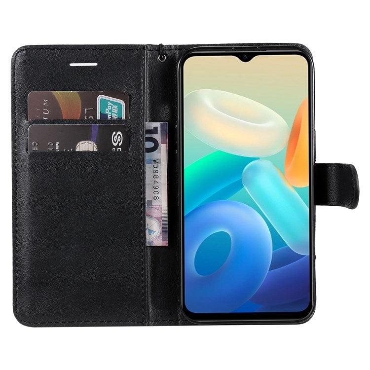 KT Leather Series-2 Wallet Purse Case for vivo Y55s 5G, PU Leather Folio Stand Magnetic Shockproof Protective Cover with Wrist Strap - Black