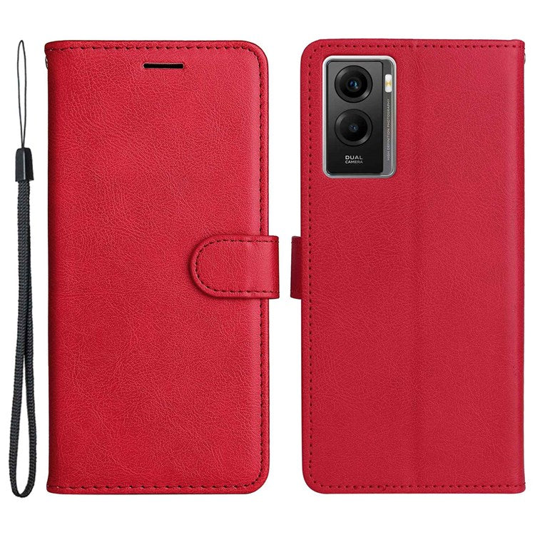 KT Leather Series-2 Wallet Purse Case for vivo Y55s 5G, PU Leather Folio Stand Magnetic Shockproof Protective Cover with Wrist Strap - Red