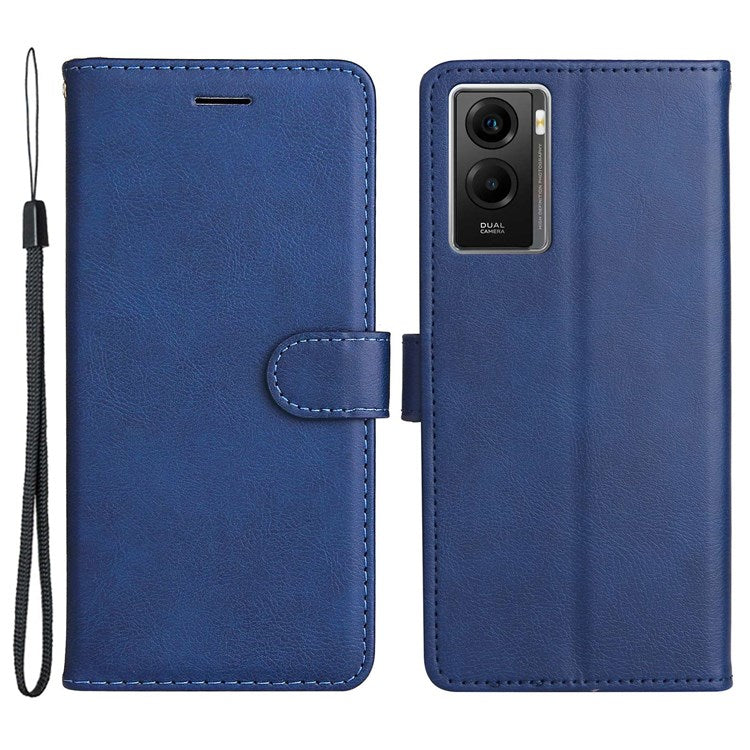 KT Leather Series-2 Wallet Purse Case for vivo Y55s 5G, PU Leather Folio Stand Magnetic Shockproof Protective Cover with Wrist Strap - Blue