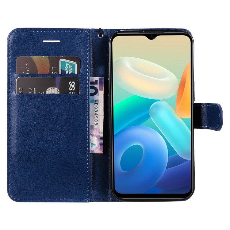 KT Leather Series-2 Wallet Purse Case for vivo Y55s 5G, PU Leather Folio Stand Magnetic Shockproof Protective Cover with Wrist Strap - Blue