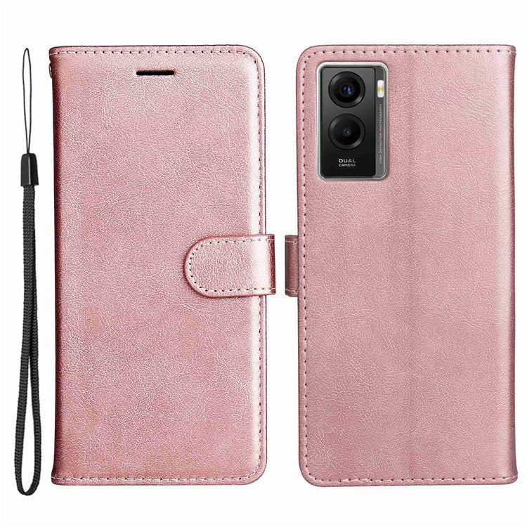 KT Leather Series-2 Wallet Purse Case for vivo Y55s 5G, PU Leather Folio Stand Magnetic Shockproof Protective Cover with Wrist Strap - Rose Gold