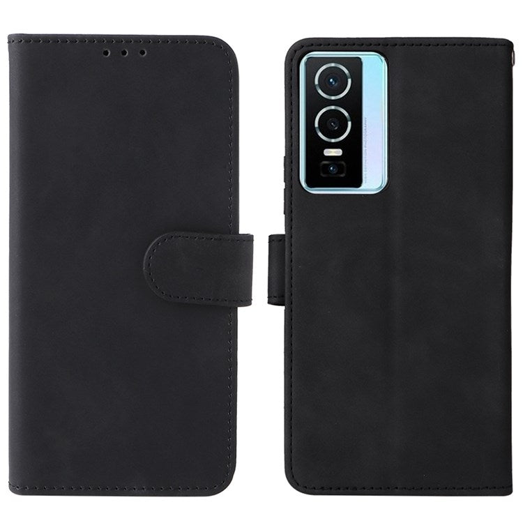 For vivo Y76 5G/Y76s 5G/Y74s Skin-touch Feeling Wallet Stand PU Leather Shockproof Phone Case Shell - Black