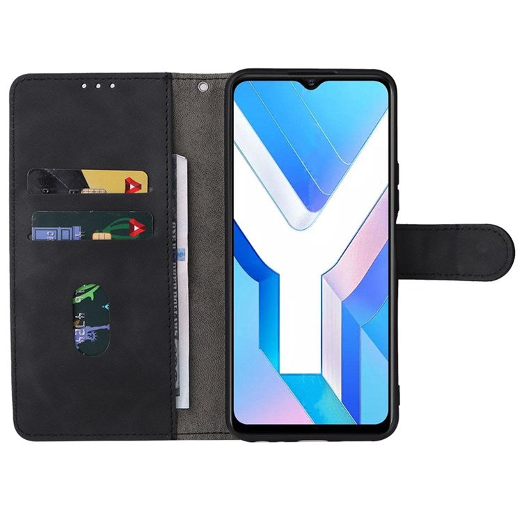 For vivo Y76 5G/Y76s 5G/Y74s Skin-touch Feeling Wallet Stand PU Leather Shockproof Phone Case Shell - Black