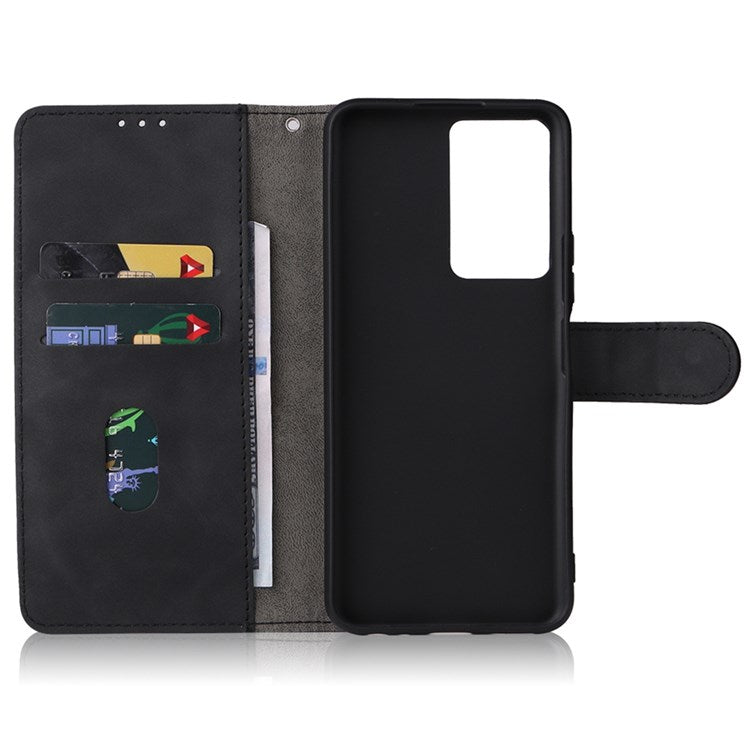 For vivo Y76 5G/Y76s 5G/Y74s Skin-touch Feeling Wallet Stand PU Leather Shockproof Phone Case Shell - Black