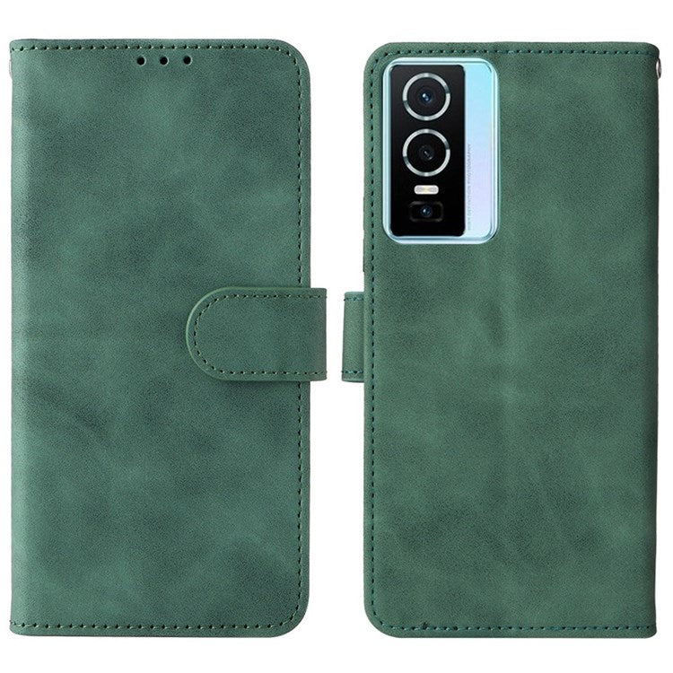 For vivo Y76 5G/Y76s 5G/Y74s Skin-touch Feeling Wallet Stand PU Leather Shockproof Phone Case Shell - Green