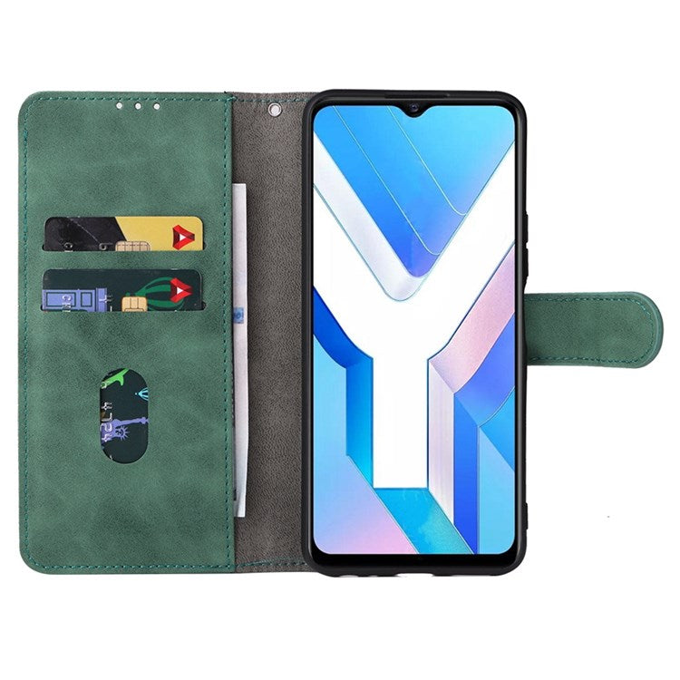 For vivo Y76 5G/Y76s 5G/Y74s Skin-touch Feeling Wallet Stand PU Leather Shockproof Phone Case Shell - Green