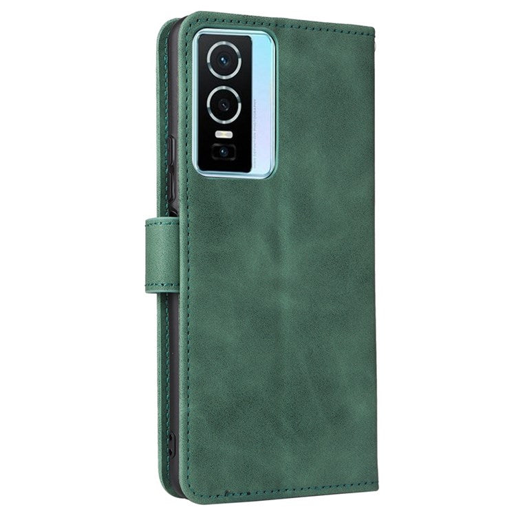 For vivo Y76 5G/Y76s 5G/Y74s Skin-touch Feeling Wallet Stand PU Leather Shockproof Phone Case Shell - Green