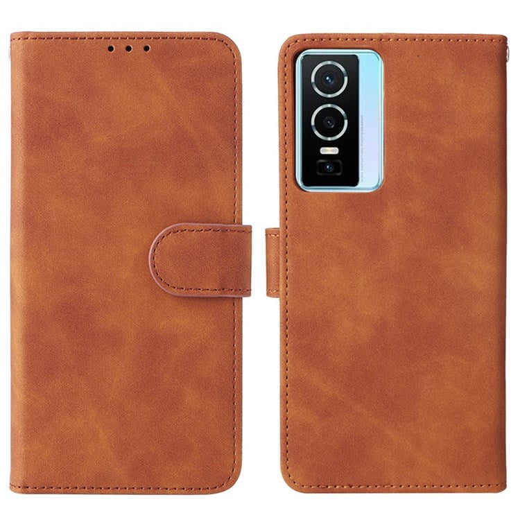 For vivo Y76 5G/Y76s 5G/Y74s Skin-touch Feeling Wallet Stand PU Leather Shockproof Phone Case Shell - Brown