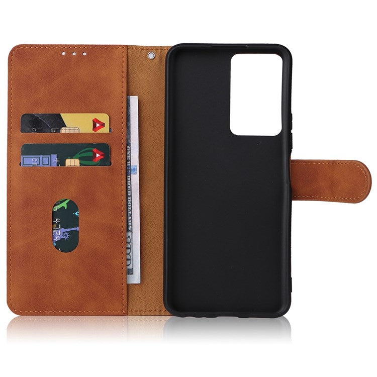 For vivo Y76 5G/Y76s 5G/Y74s Skin-touch Feeling Wallet Stand PU Leather Shockproof Phone Case Shell - Brown