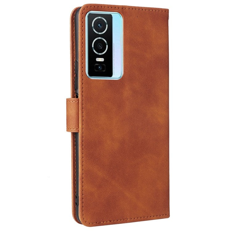 For vivo Y76 5G/Y76s 5G/Y74s Skin-touch Feeling Wallet Stand PU Leather Shockproof Phone Case Shell - Brown