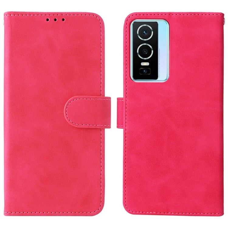 For vivo Y76 5G/Y76s 5G/Y74s Skin-touch Feeling Wallet Stand PU Leather Shockproof Phone Case Shell - Rose