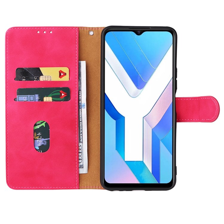 For vivo Y76 5G/Y76s 5G/Y74s Skin-touch Feeling Wallet Stand PU Leather Shockproof Phone Case Shell - Rose