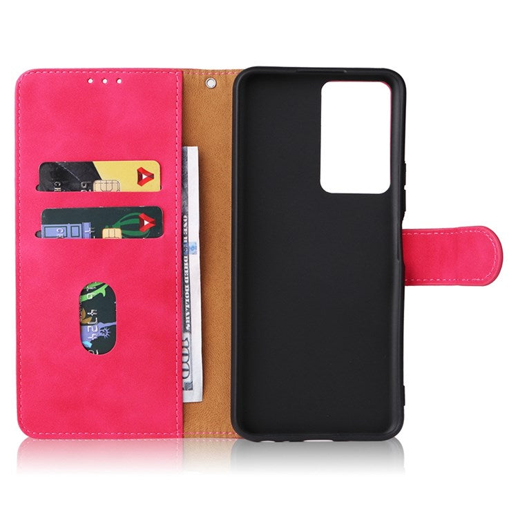 For vivo Y76 5G/Y76s 5G/Y74s Skin-touch Feeling Wallet Stand PU Leather Shockproof Phone Case Shell - Rose