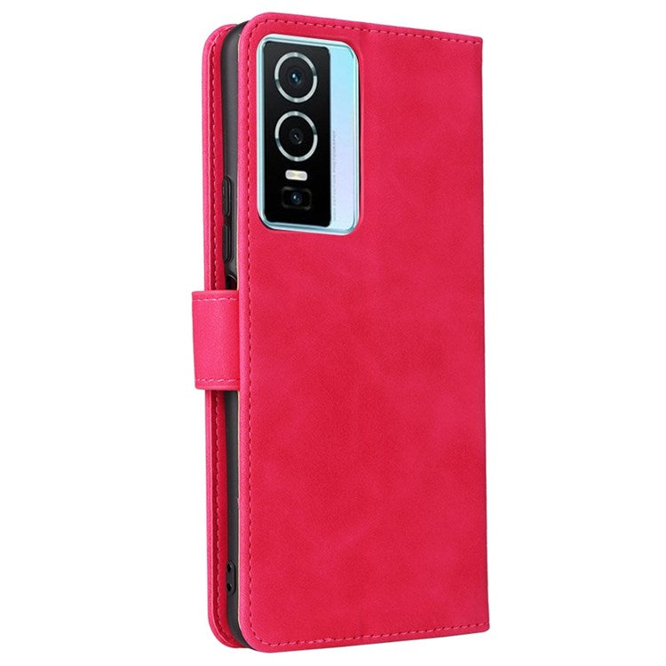 For vivo Y76 5G/Y76s 5G/Y74s Skin-touch Feeling Wallet Stand PU Leather Shockproof Phone Case Shell - Rose