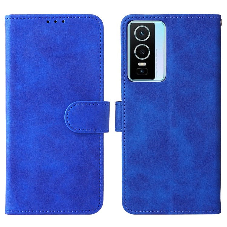 For vivo Y76 5G/Y76s 5G/Y74s Skin-touch Feeling Wallet Stand PU Leather Shockproof Phone Case Shell - Blue