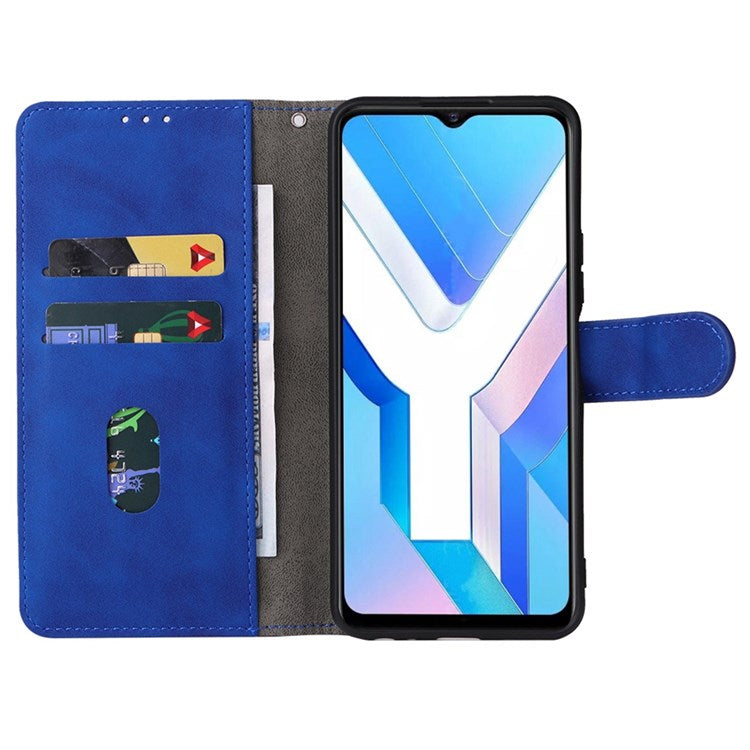 For vivo Y76 5G/Y76s 5G/Y74s Skin-touch Feeling Wallet Stand PU Leather Shockproof Phone Case Shell - Blue