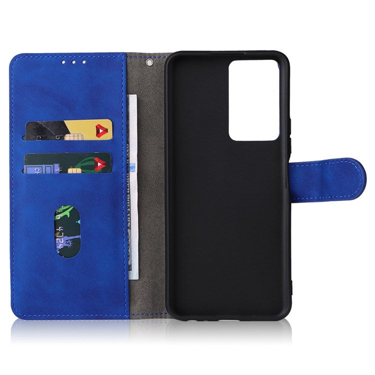 For vivo Y76 5G/Y76s 5G/Y74s Skin-touch Feeling Wallet Stand PU Leather Shockproof Phone Case Shell - Blue