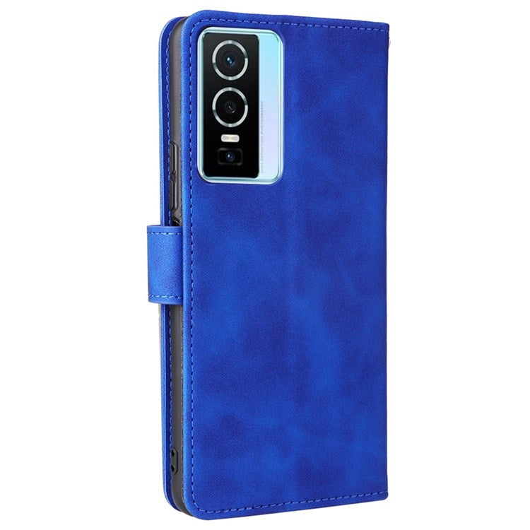 For vivo Y76 5G/Y76s 5G/Y74s Skin-touch Feeling Wallet Stand PU Leather Shockproof Phone Case Shell - Blue