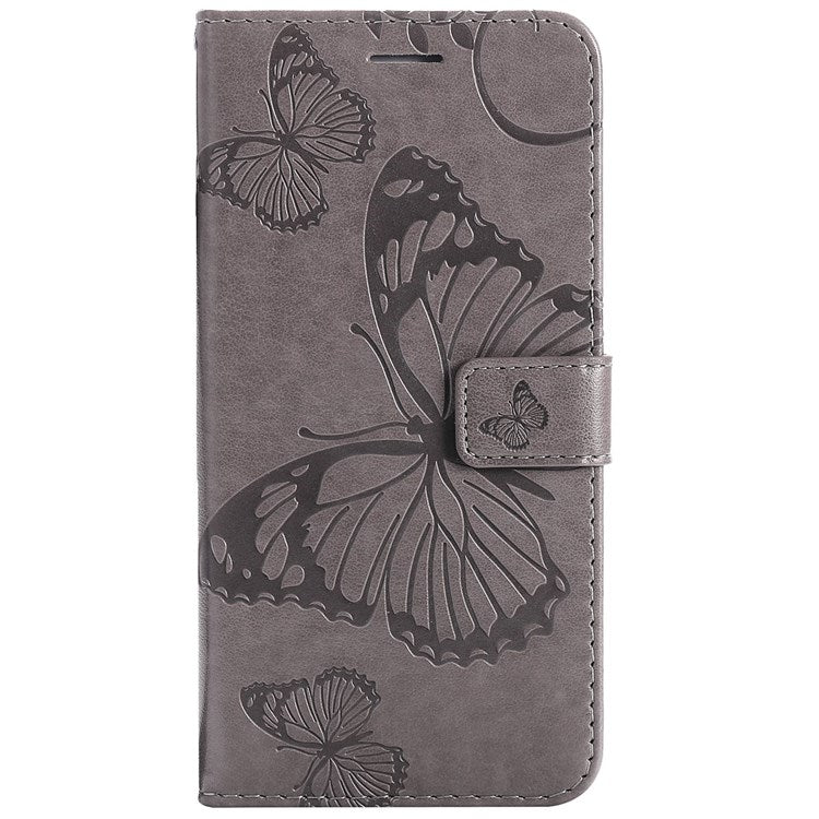 KT Imprinting Flower Series-2 for vivo Y76 5G PU Leather Book Stand Case Imprinted Butterfly Pattern Wallet Style Flip Case with Strap - Grey