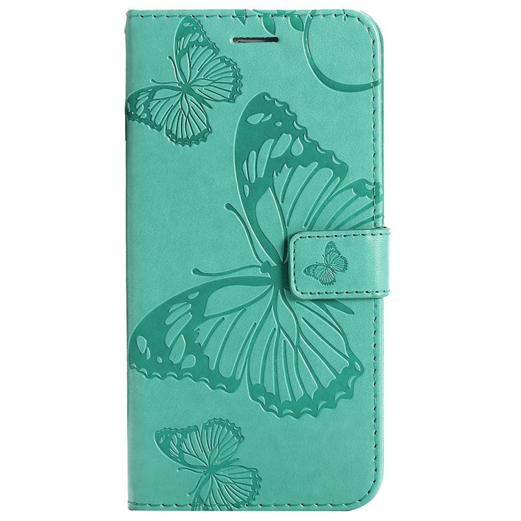 KT Imprinting Flower Series-2 for vivo Y76 5G PU Leather Book Stand Case Imprinted Butterfly Pattern Wallet Style Flip Case with Strap - Green