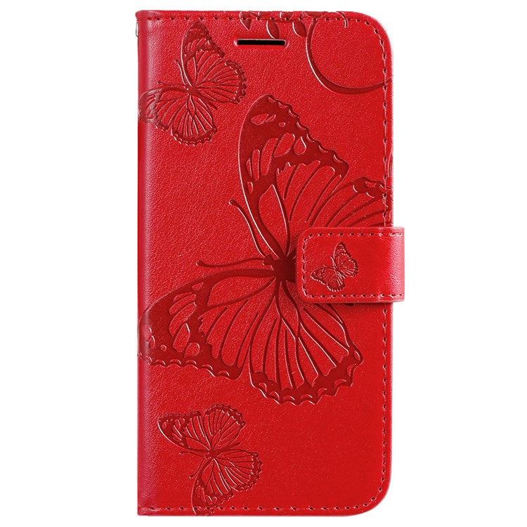 KT Imprinting Flower Series-2 for vivo Y76 5G PU Leather Book Stand Case Imprinted Butterfly Pattern Wallet Style Flip Case with Strap - Red