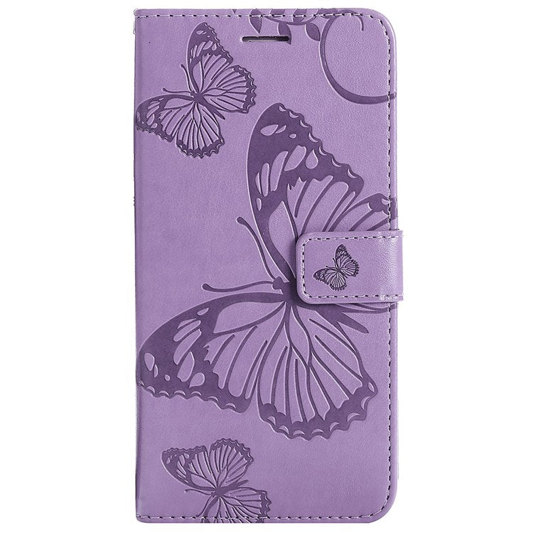 KT Imprinting Flower Series-2 for vivo Y76 5G PU Leather Book Stand Case Imprinted Butterfly Pattern Wallet Style Flip Case with Strap - Purple