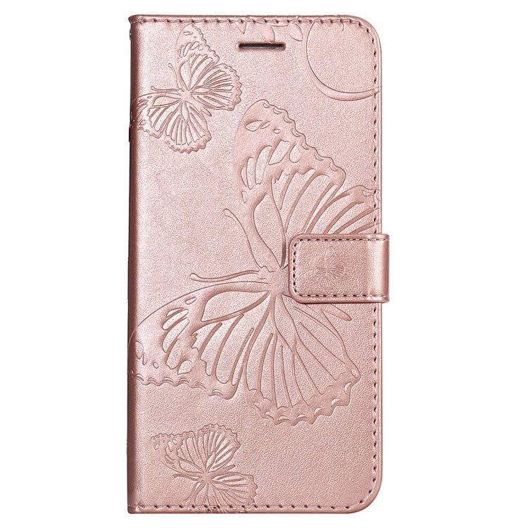 KT Imprinting Flower Series-2 for vivo Y76 5G PU Leather Book Stand Case Imprinted Butterfly Pattern Wallet Style Flip Case with Strap - Rose Gold