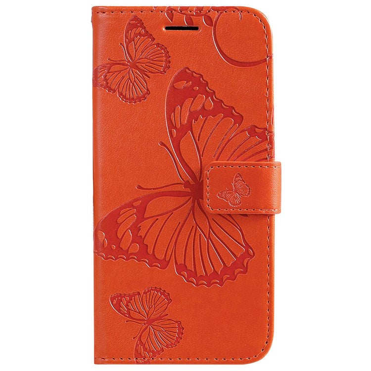 KT Imprinting Flower Series-2 for vivo Y76 5G PU Leather Book Stand Case Imprinted Butterfly Pattern Wallet Style Flip Case with Strap - Orange