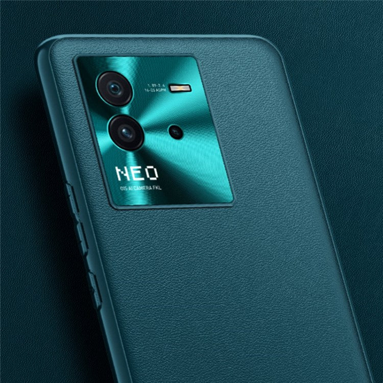 For vivo iQOO Neo6 Metal Lens Cover Impact Resistant Mobile Phone Case Textured PU Leather Coated TPU Shell - Blue